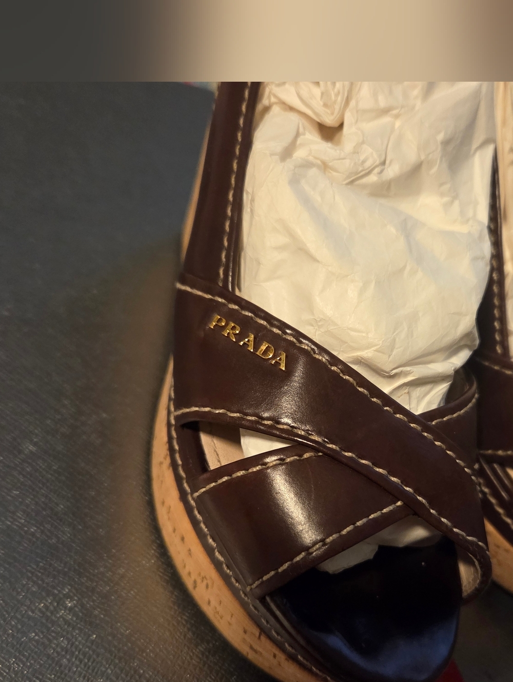 Prada Womens Brown Wedge Sandals, Size 35 - Picture 10 of 14